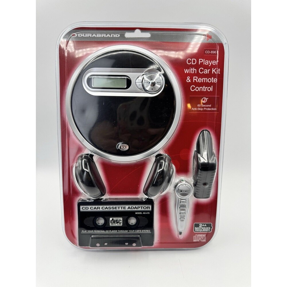 New Durabrand CD-896 Portable CD Player Car Kit Remote Headphones Sealed